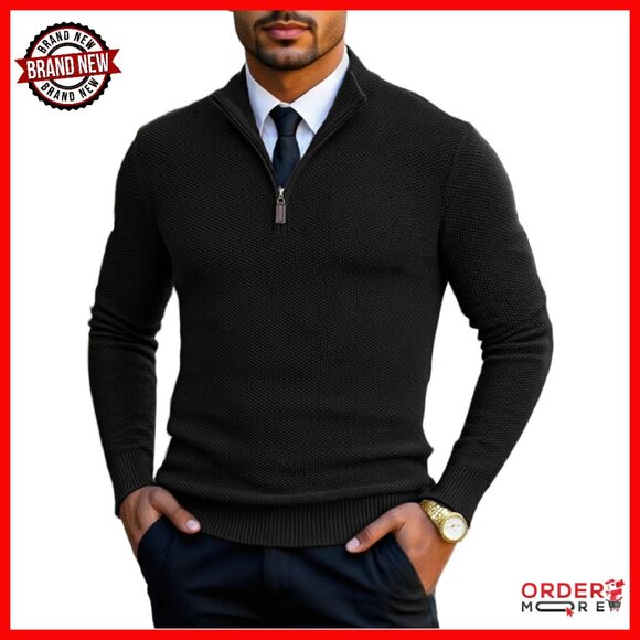 Men's Quarter Zip Pullover Sweater Slim Fit Knit Mock Neck